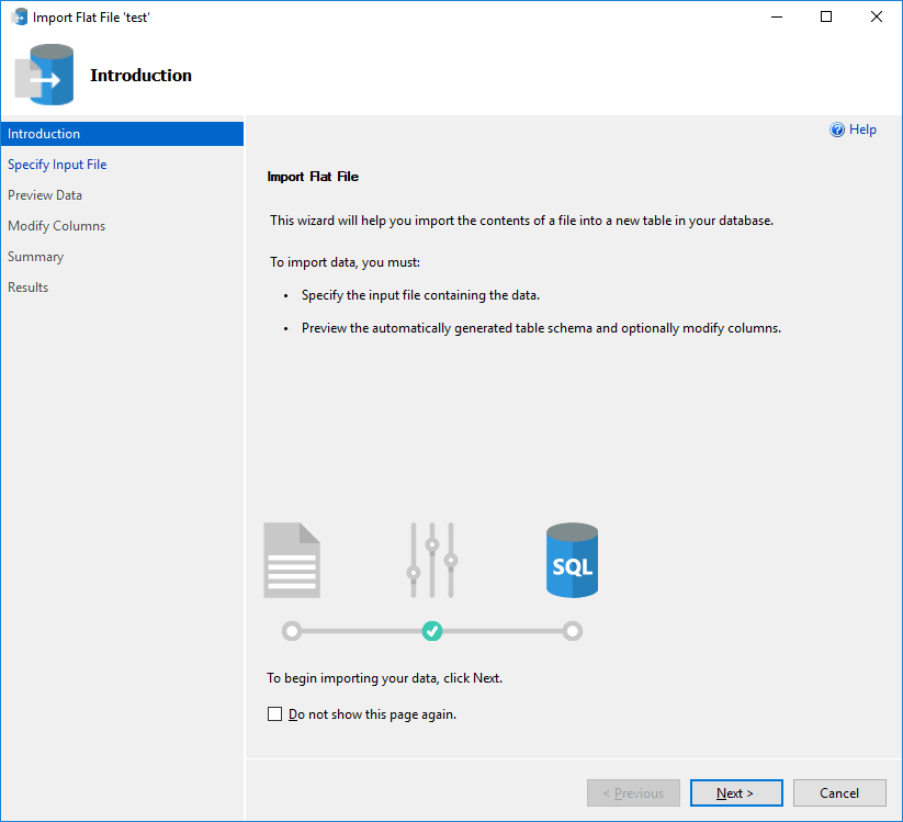 Data Studio Azure - Import Flat File Intro Page